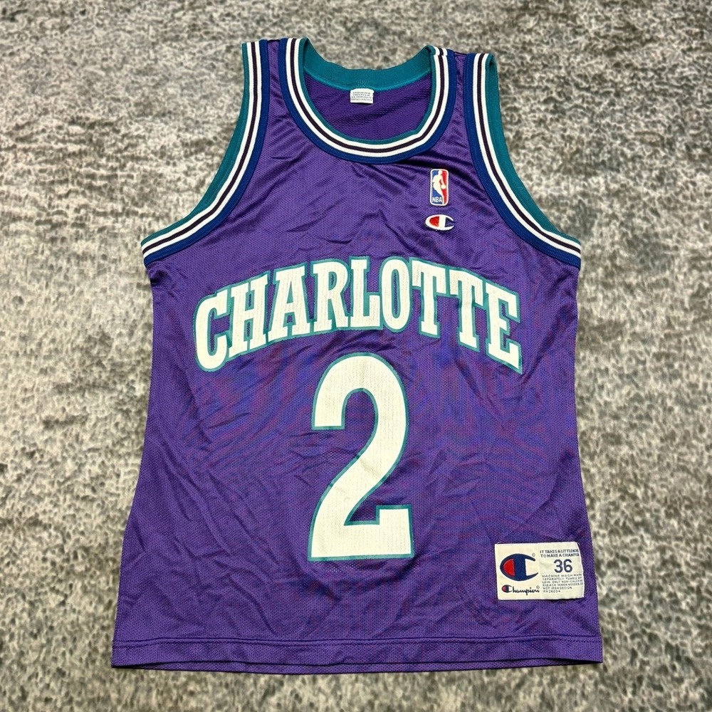 VTG Champion Charlotte Hornets Larry Johnson Jersey Size 36 Purple 90s NBA